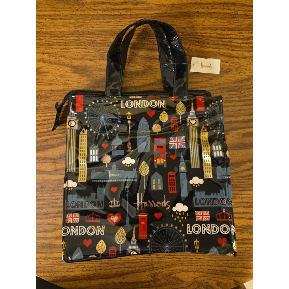 Harrods Signature Glitter London Small Shopping Bag Cosmetics PVC